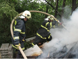 Požár dřevěného materiálu v zahradě