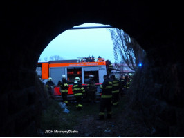 Požár lesa nad tratí kopec Staňkovka