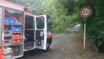 Padlý strom přes komunikaci ulice Mládežnická